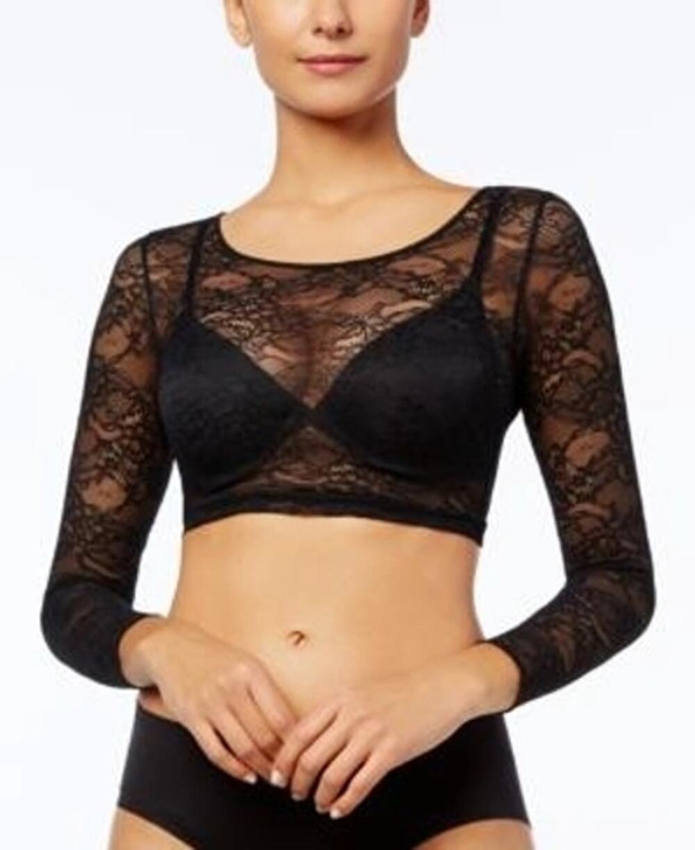 Spanx Sheer Lace Crop Top In Black Size Small